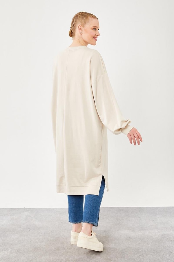 LevidorLevidor Bej Oversize Uzun Sweat