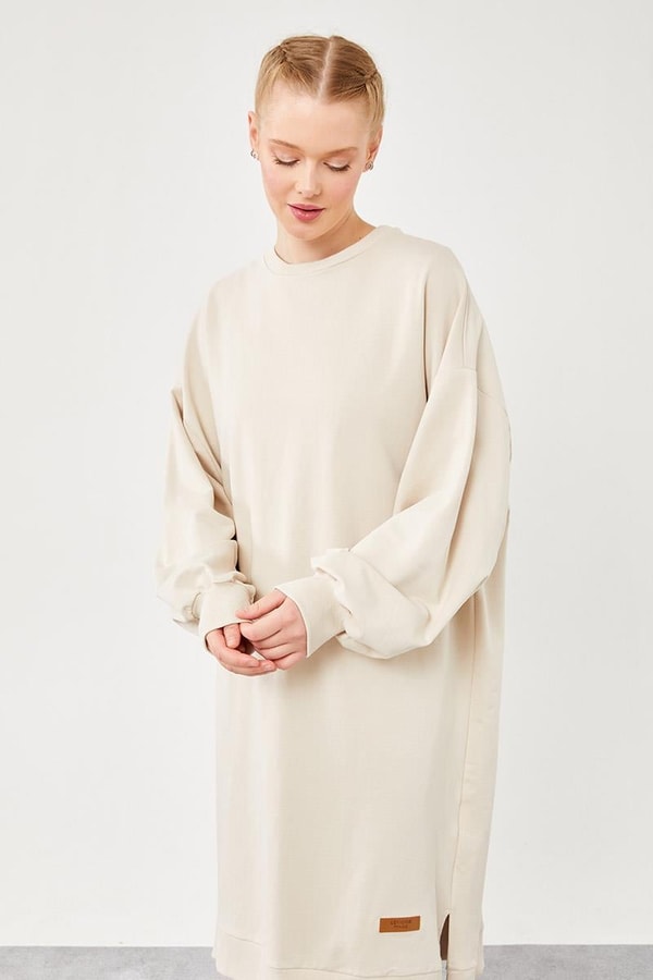 LevidorLevidor Bej Oversize Uzun Sweat