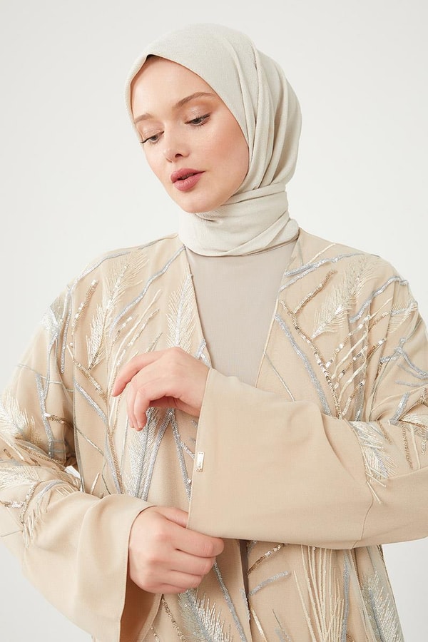 LevidorLevidor Bej Taş İşlemeli Ferace