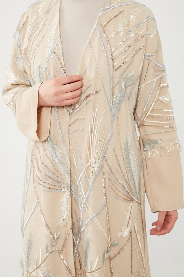 LevidorLevidor Bej Taş İşlemeli Ferace