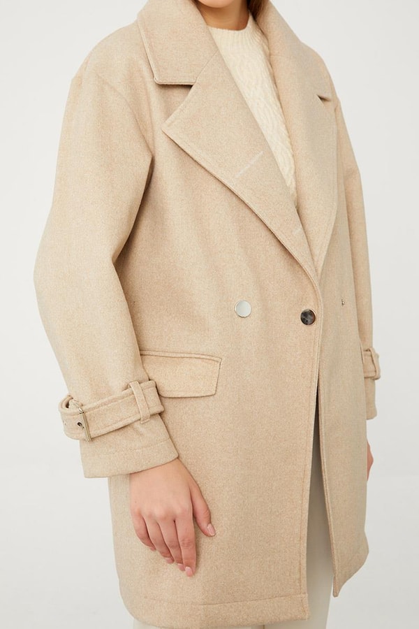 LevidorLevidor Bej Tek Düğmeli Astarsız Kısa Kaşe Kaban