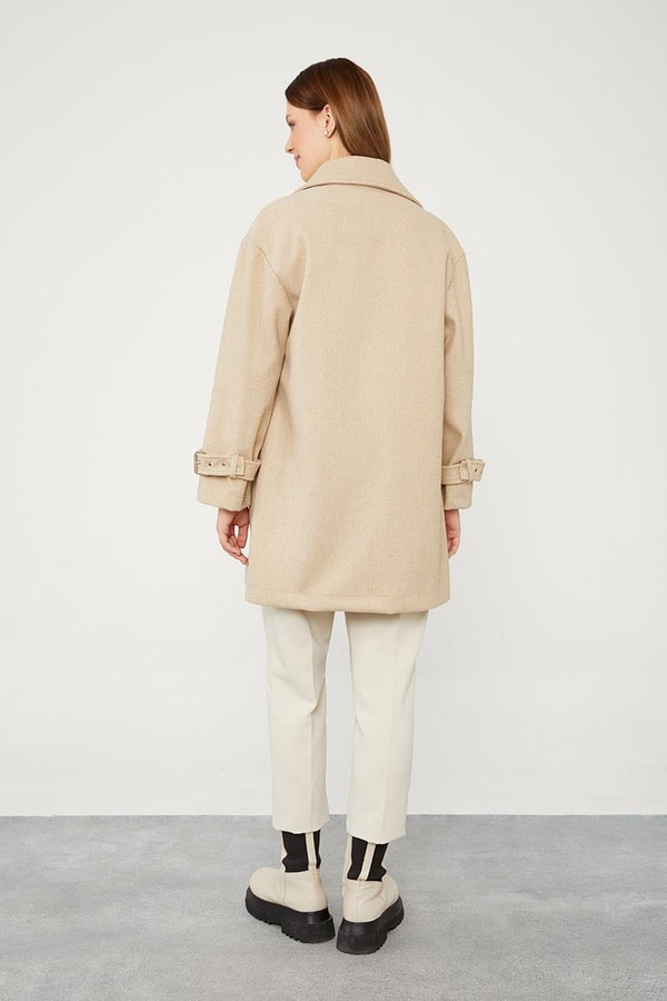 LevidorLevidor Bej Tek Düğmeli Astarsız Kısa Kaşe Kaban