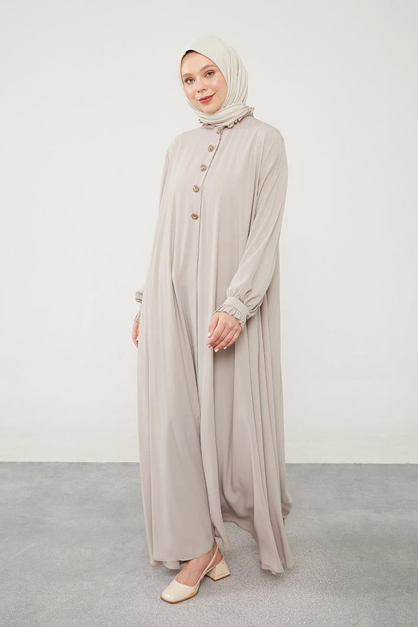 LevidorLevidor Bej Yakası Fırfır Detaylı Ferace