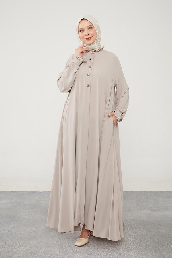 LevidorLevidor Bej Yakası Fırfır Detaylı Ferace