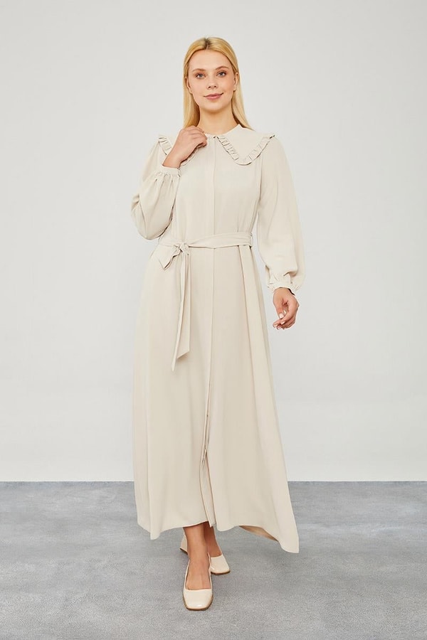 LevidorLevidor Bej Yakası Fırfır Detaylı Elbise