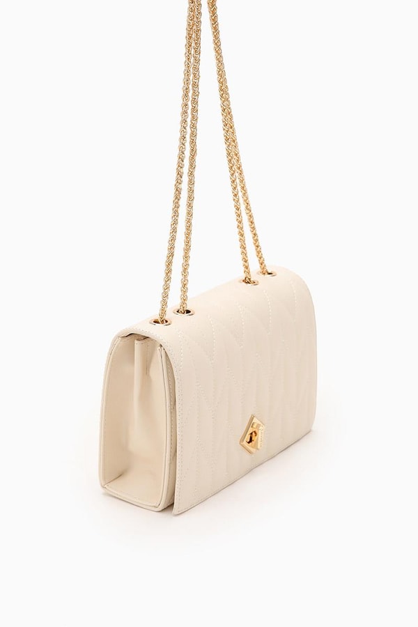 LevidorLevidor Bej Zincir Saplı Kabartma Desen Omuz Çantası