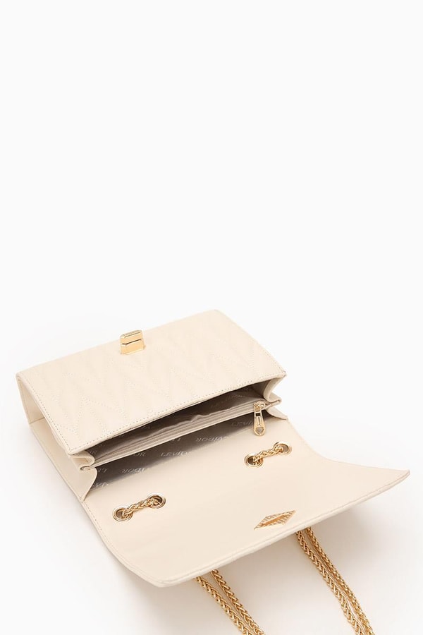 LevidorLevidor Bej Zincir Saplı Kabartma Desen Omuz Çantası