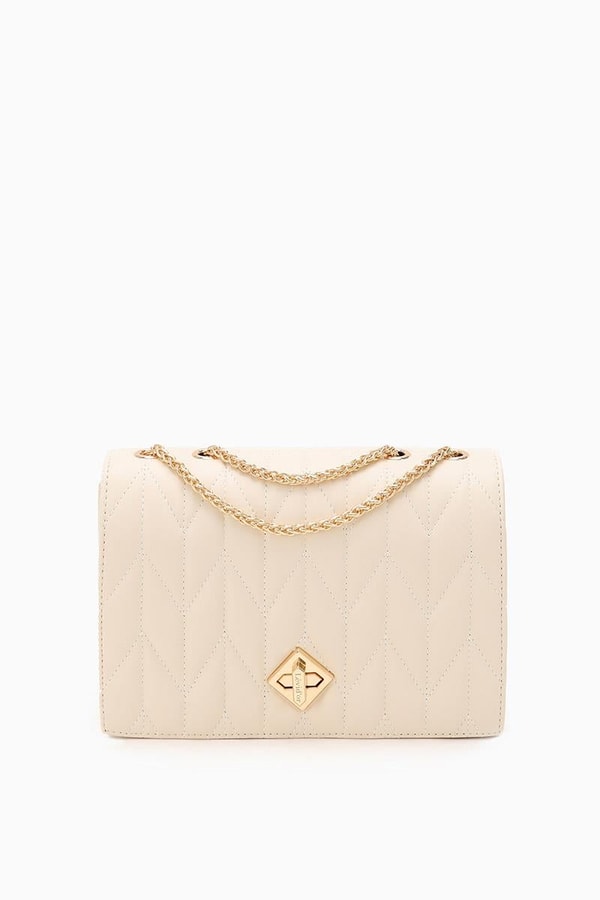 LevidorLevidor Bej Zincir Saplı Kabartma Desen Omuz Çantası