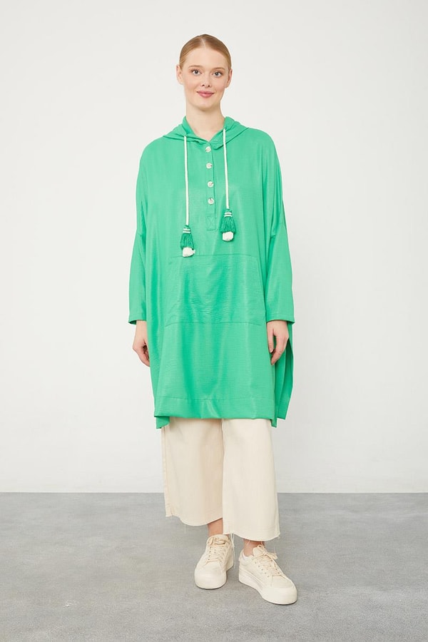 LevidorLevidor Benetton Kanguru Çepli Parlak Kumaş Tunik