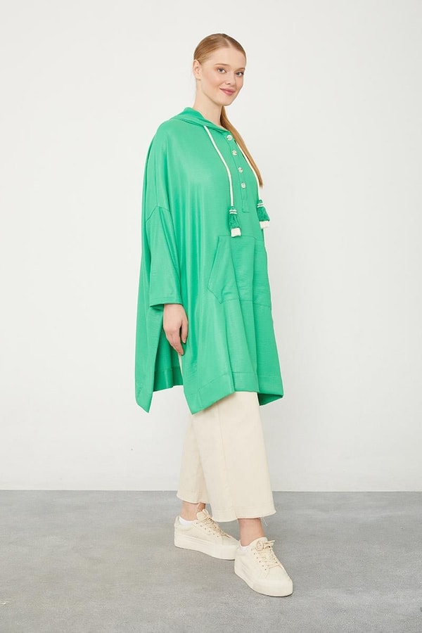 LevidorLevidor Benetton Kanguru Çepli Parlak Kumaş Tunik