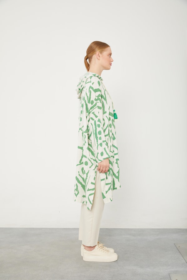 LevidorLevidor Benetton Kapüşonlu Püskül Detaylı Keten Tunik