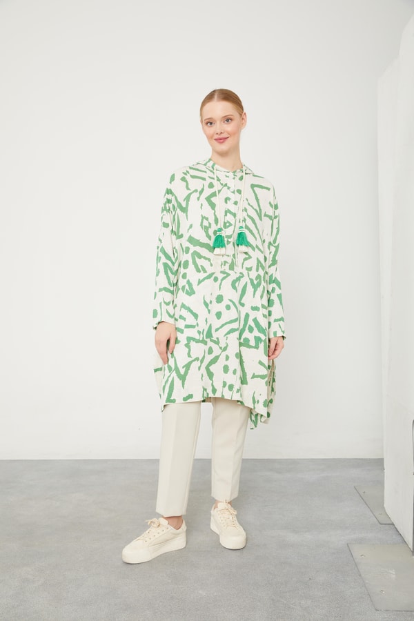 LevidorLevidor Benetton Kapüşonlu Püskül Detaylı Keten Tunik