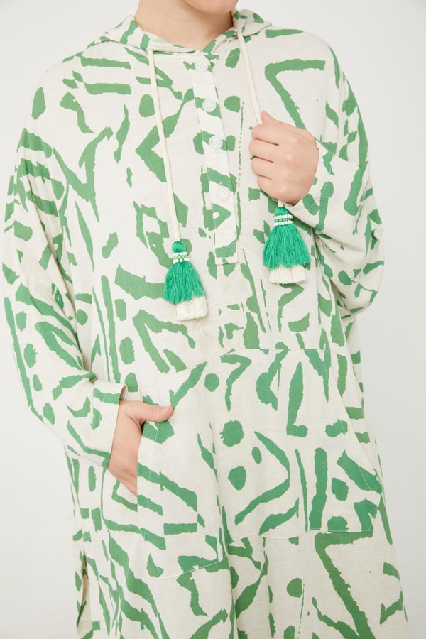 LevidorLevidor Benetton Kapüşonlu Püskül Detaylı Keten Tunik