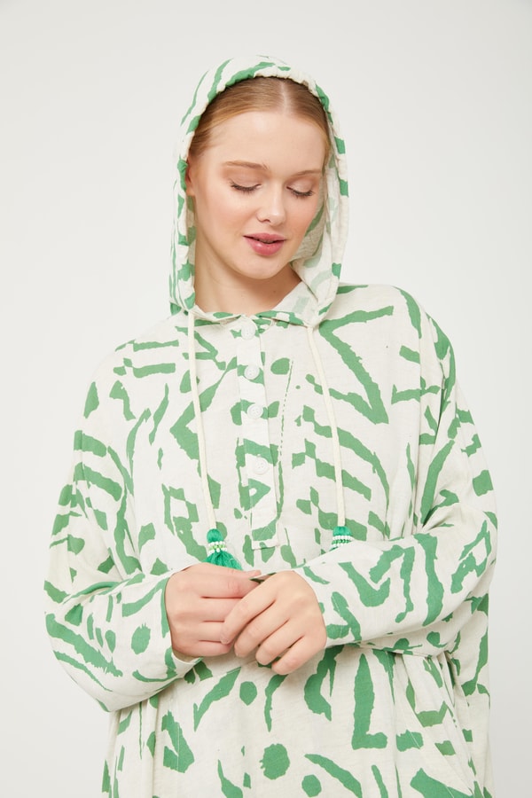 LevidorLevidor Benetton Kapüşonlu Püskül Detaylı Keten Tunik