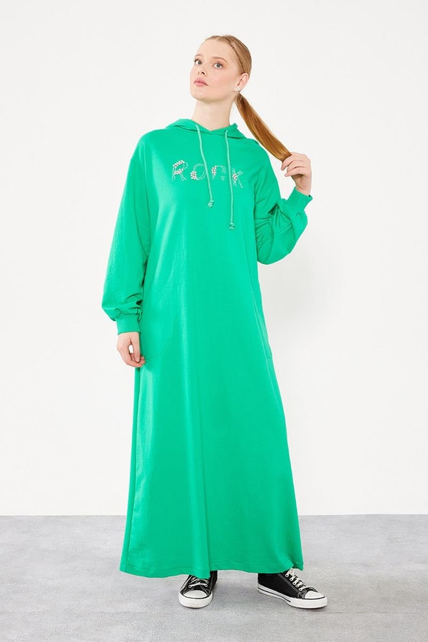 LevidorLevidor Benetton Taş İşlemeli Kapuşonlu Oversize Elbise