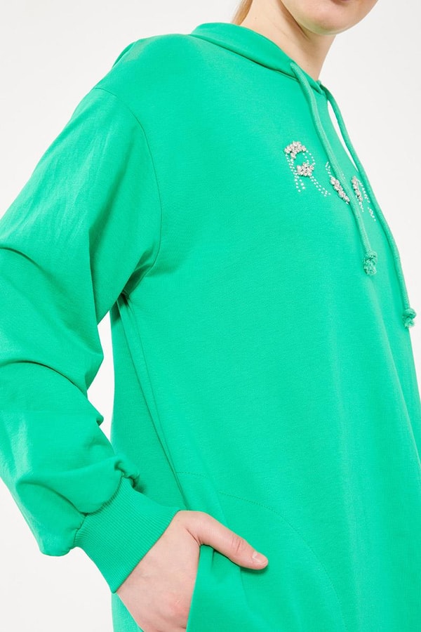 LevidorLevidor Benetton Taş İşlemeli Kapuşonlu Oversize Elbise