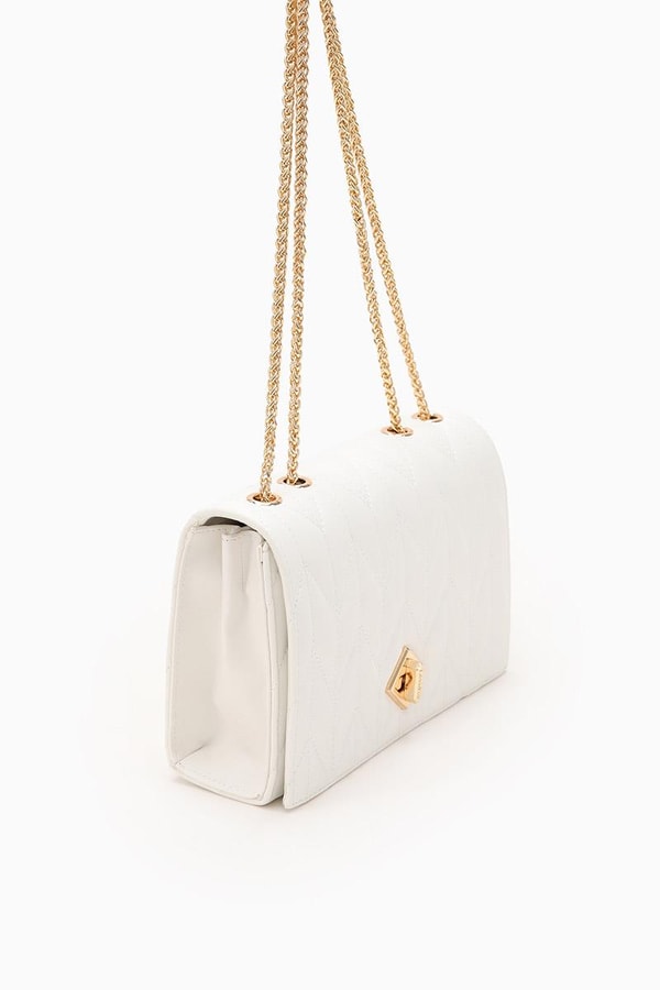 LevidorLevidor Beyaz Zincir Saplı Kabartma Desen Omuz Çantası