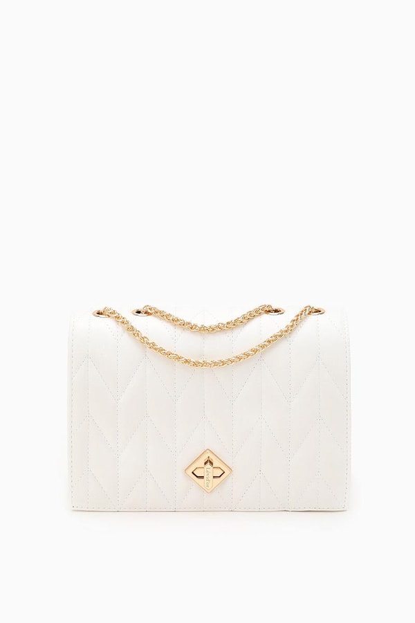 LevidorLevidor Beyaz Zincir Saplı Kabartma Desen Omuz Çantası