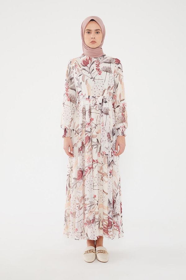 LevidorLevidor Bordo Çiçek desen şifon elbise