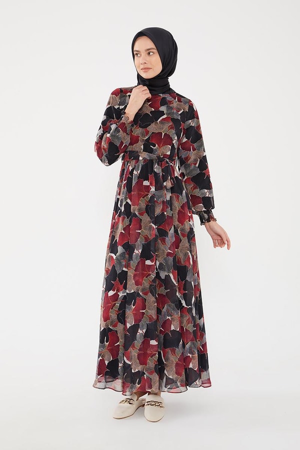 LevidorLevidor Bordo Çiçek desen şifon elbise