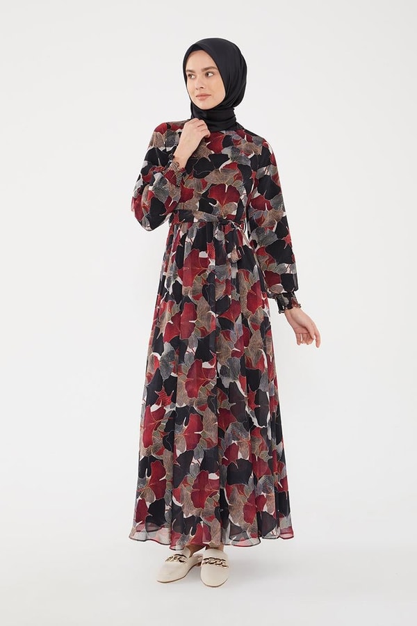LevidorLevidor Bordo Çiçek desen şifon elbise