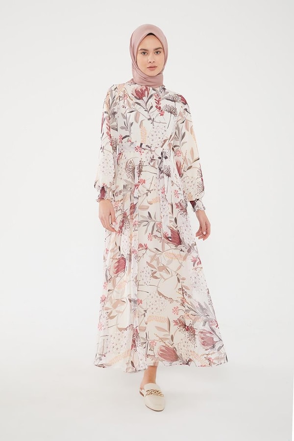 LevidorLevidor Bordo Çiçek desen şifon elbise