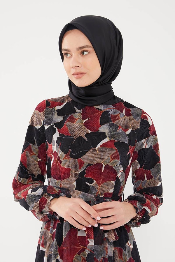 LevidorLevidor Bordo Çiçek desen şifon elbise