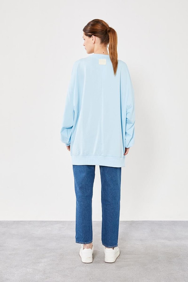 LevidorLevidor Buz Mavisi Bisiklet Yaka Oversize Sweat