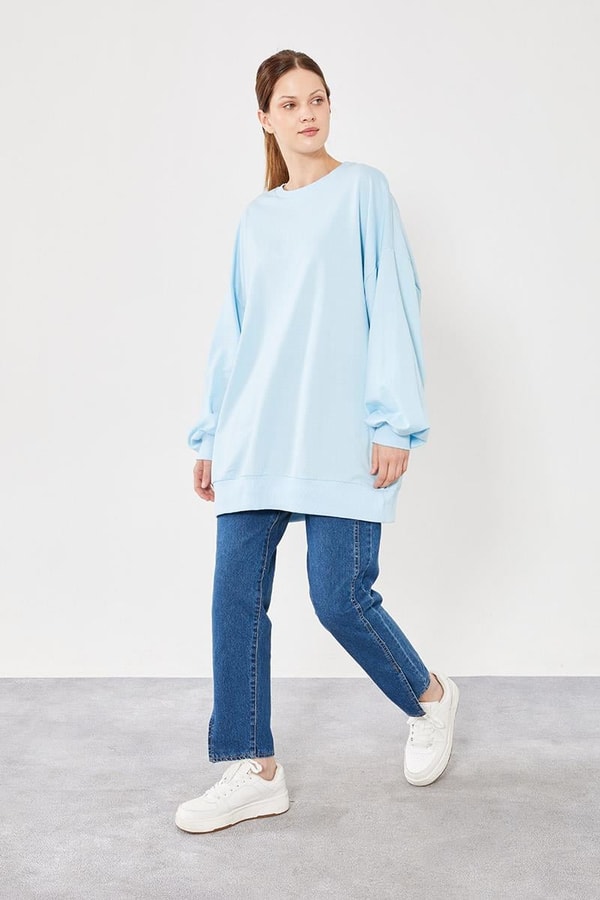 LevidorLevidor Buz Mavisi Bisiklet Yaka Oversize Sweat