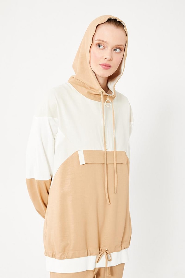 LevidorLevidor Camel-Bej Garnili Süs Cepli Fermuar Kapamalı Spor Takım