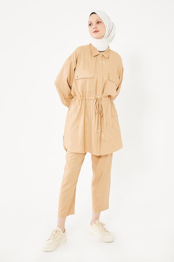 LevidorLevidor Camel Beli Büzgülü Pantolonlu Spor Takım