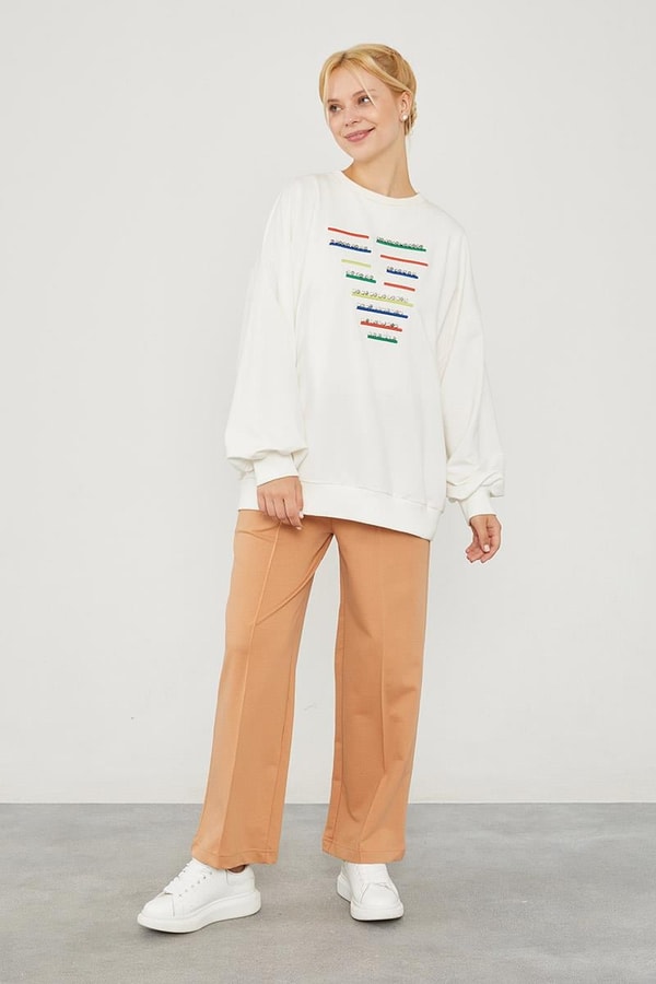 LevidorLevidor Camel Beli Lastikli Kuşgözü Detaylı Pantolon