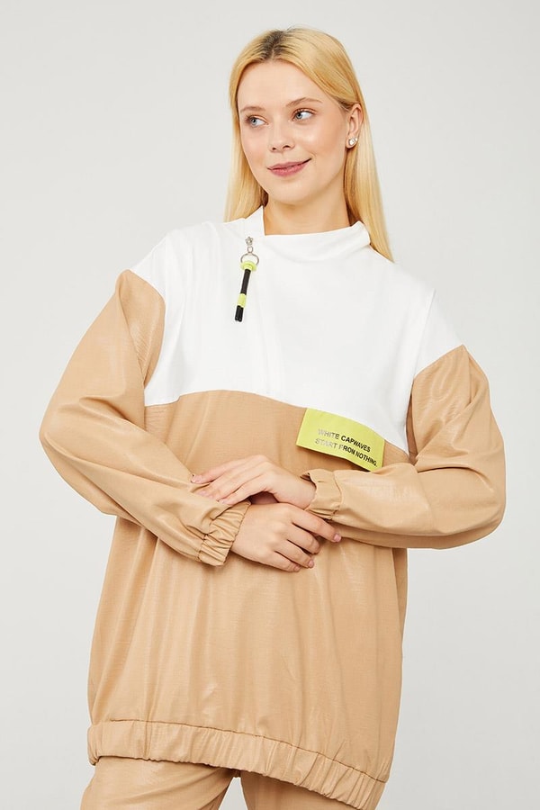 LevidorLevidor Camel Bisiklet Yaka Ribanalı Spor Takım