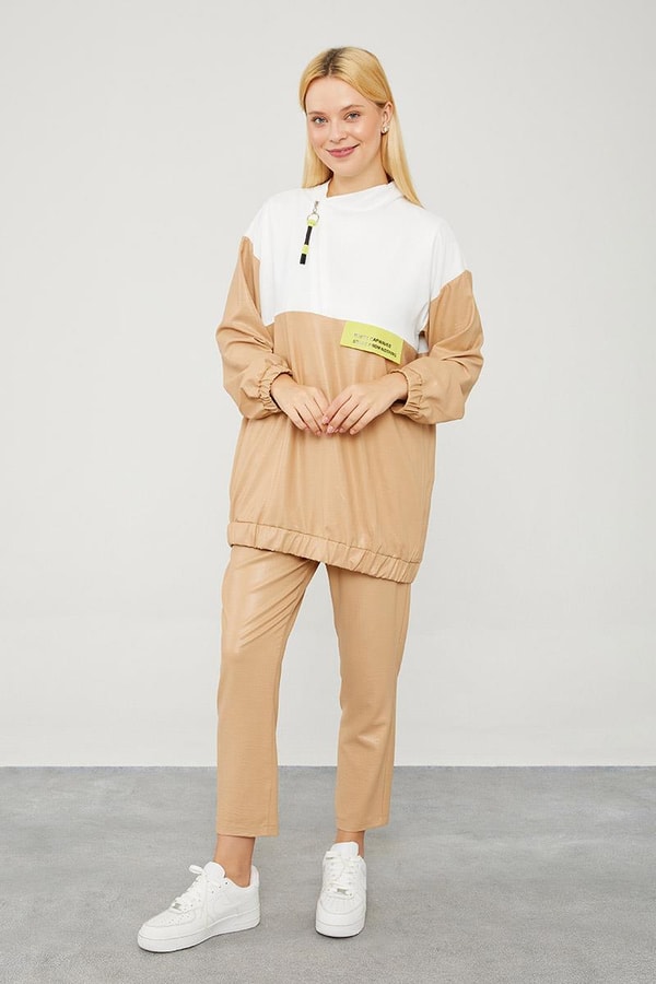 LevidorLevidor Camel Bisiklet Yaka Ribanalı Spor Takım