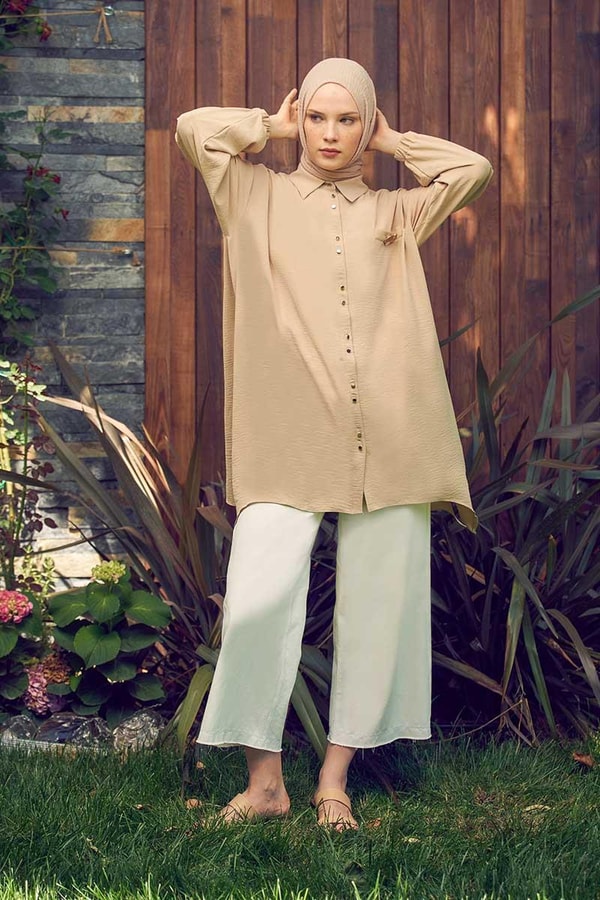 LevidorLevidor Camel Cebi Broşlu Tunik