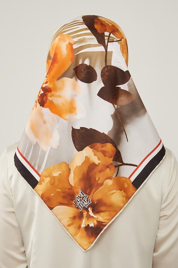 LevidorLevidor Camel Çiçek Desen Trend Twill Eşarp