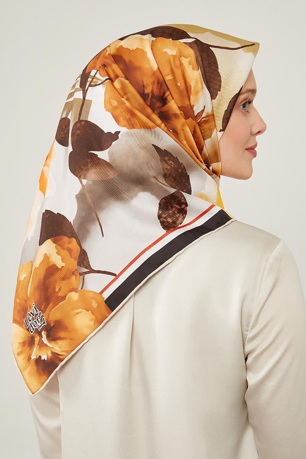 LevidorLevidor Camel Çiçek Desen Trend Twill Eşarp