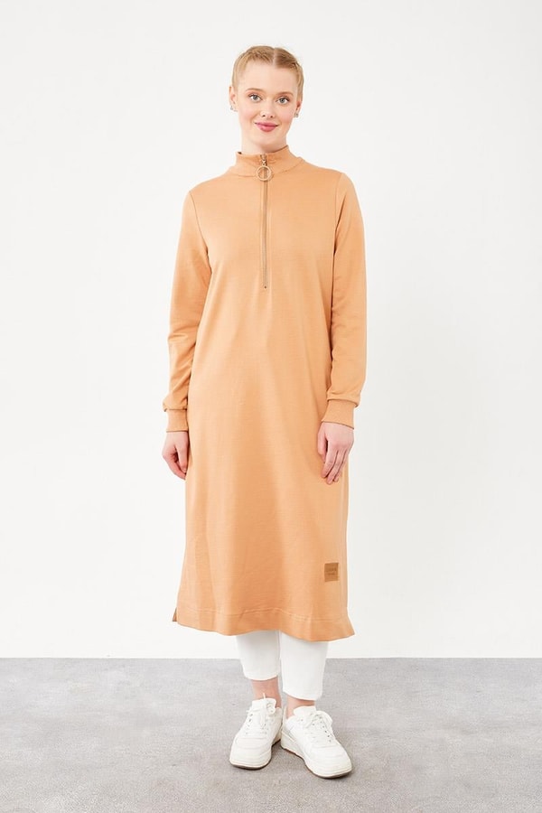 LevidorLevidor Camel Dik Yaka Fermuarlı Sweat