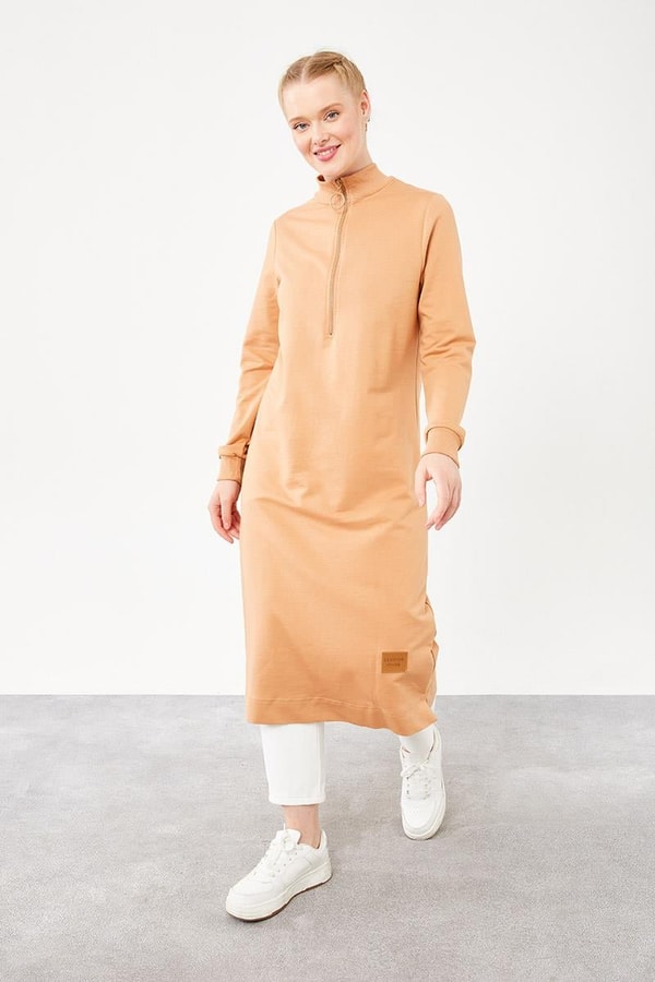 LevidorLevidor Camel Dik Yaka Fermuarlı Sweat