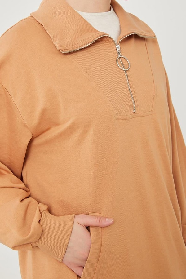 LevidorLevidor Camel Dik Yaka Fermuarlı Sweat