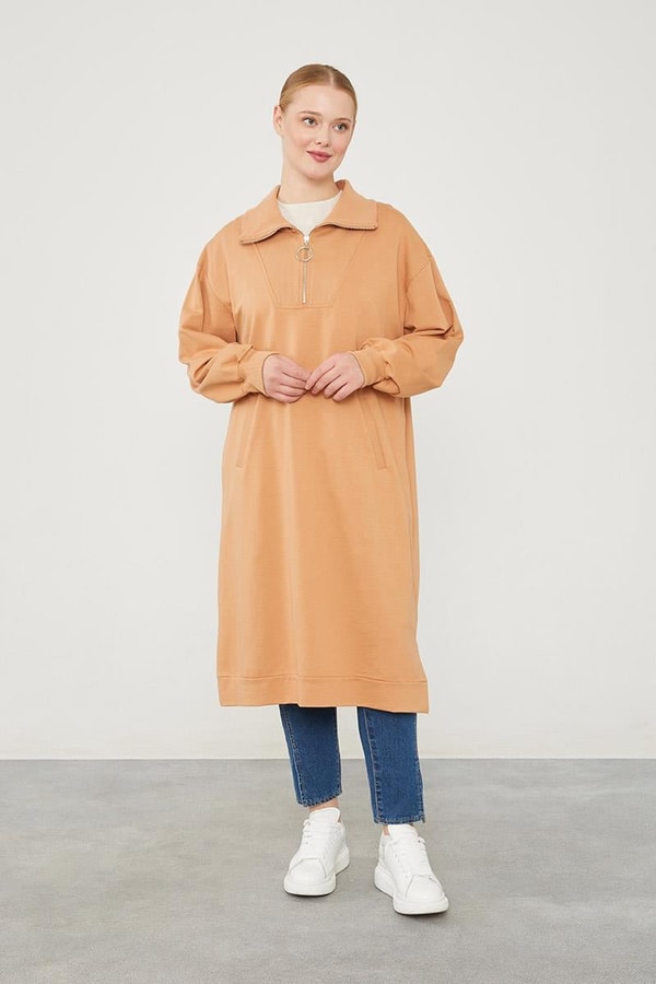 LevidorLevidor Camel Dik Yaka Fermuarlı Sweat
