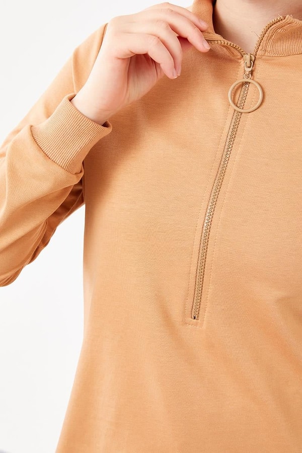 LevidorLevidor Camel Dik Yaka Fermuarlı Sweat