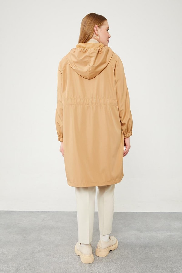 LevidorLevidor Camel Kapüşonlu Fermuar Kapama Trençkot