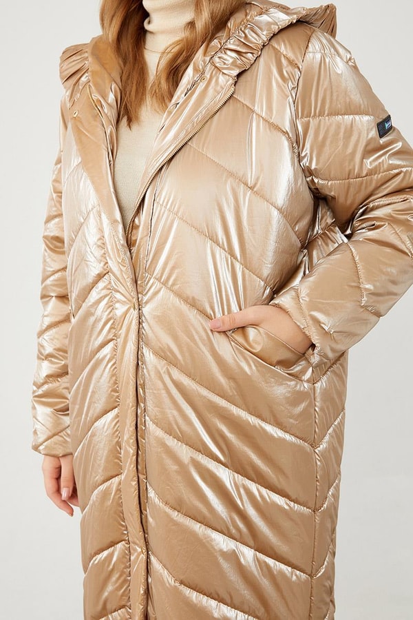 LevidorLevidor Camel Kapüşonlu Kapitone Şişme Mont