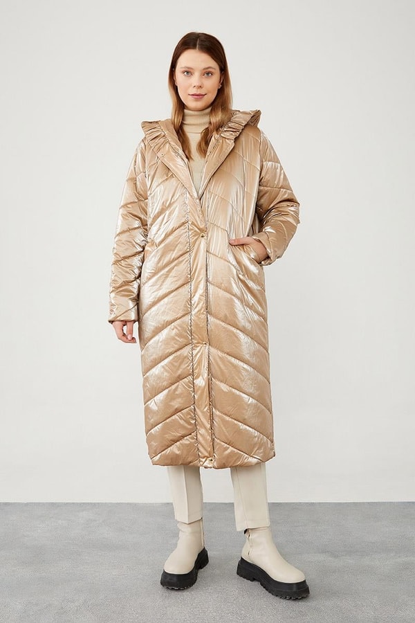 LevidorLevidor Camel Kapüşonlu Kapitone Şişme Mont