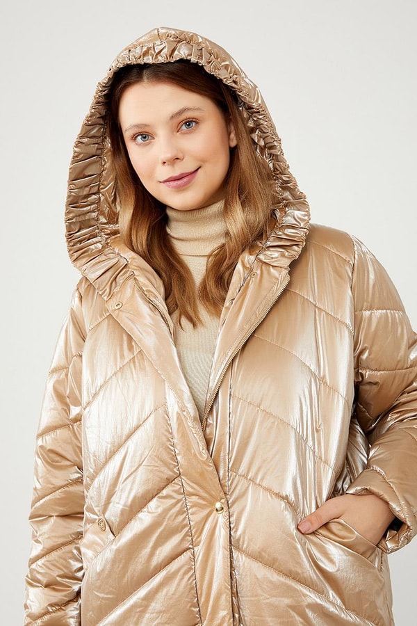 LevidorLevidor Camel Kapüşonlu Kapitone Şişme Mont