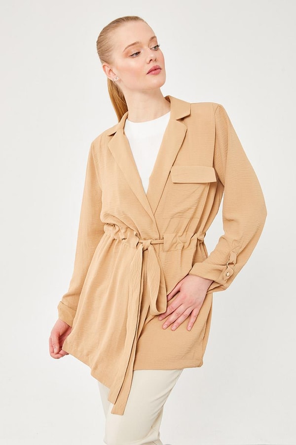 LevidorLevidor Camel Kendinden Kemer Bağlamalı Ceket