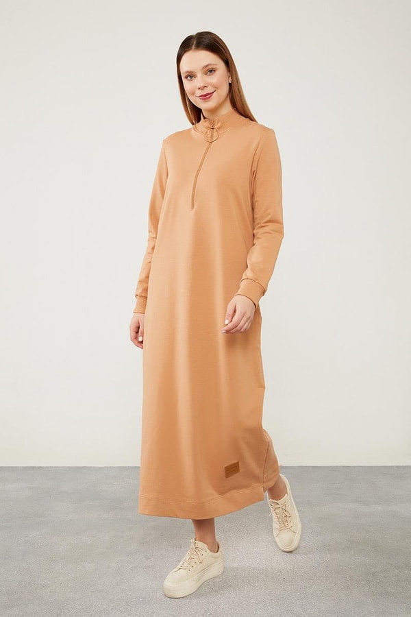 LevidorLevidor Camel Kolları Ribanalı Fermuar Kapama Elbise