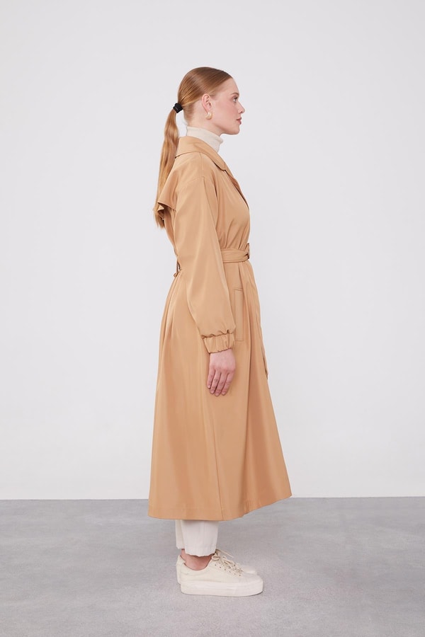 LevidorLevidor Camel Kolu Lastik Detay Trençkot