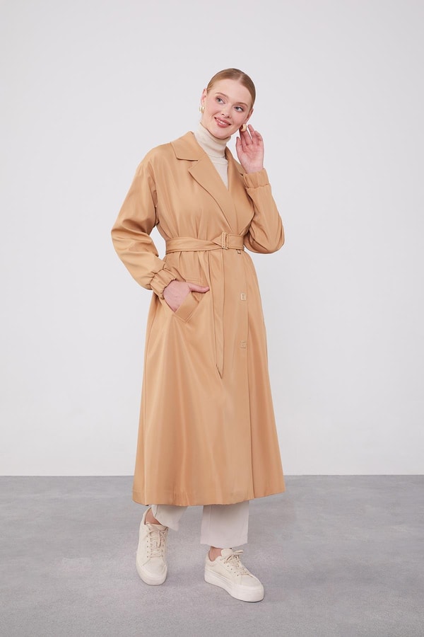 LevidorLevidor Camel Kolu Lastik Detay Trençkot